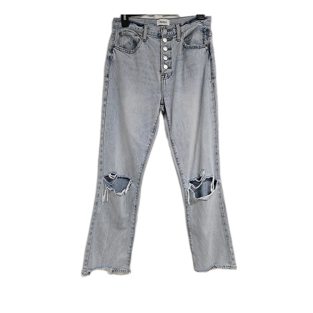 Pistola Charlie High-Rise Straight Distressed Button Fly Jeans Light Wash Sz 26‎